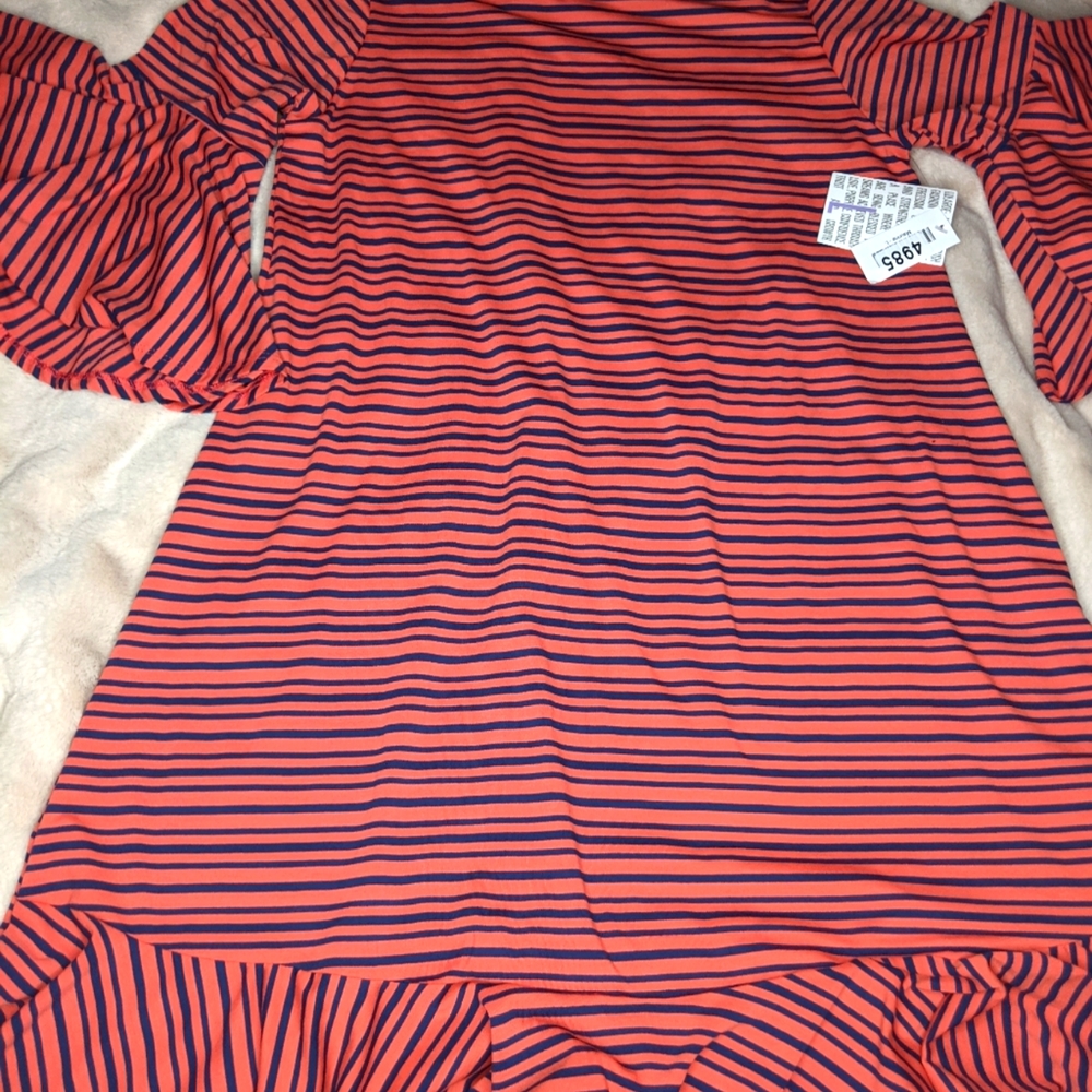 LuLaRoe Large Maureen in Pink with Navy Stripes
